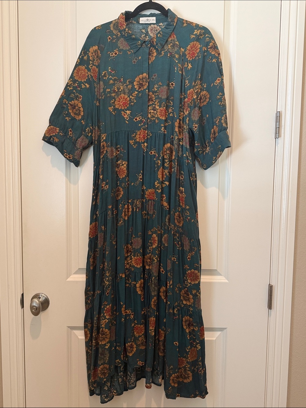 Natural Life Rebecca Boho Teal Floral Midi Dress size XXL
